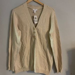 Charter Club 1X sweater New Plus size V Neckline, cream Gold